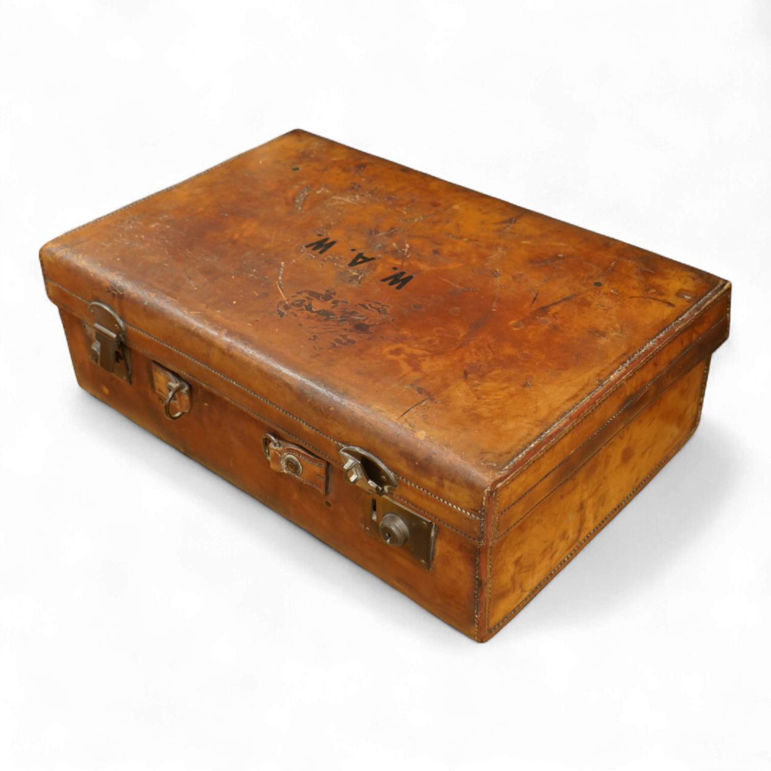 A leather toilet case with silver mounted contents, 61cm wide